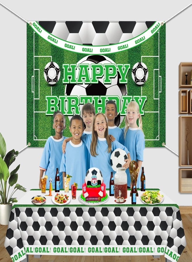 PIXHOTUL Soccer Happy Birthday Backdrop and Tablecloth Set - Soccer Theme Party Photo Props with Plastic Tablecloths Decorations for Kids Soccer Themed Birthday Party Decorations - Image 4